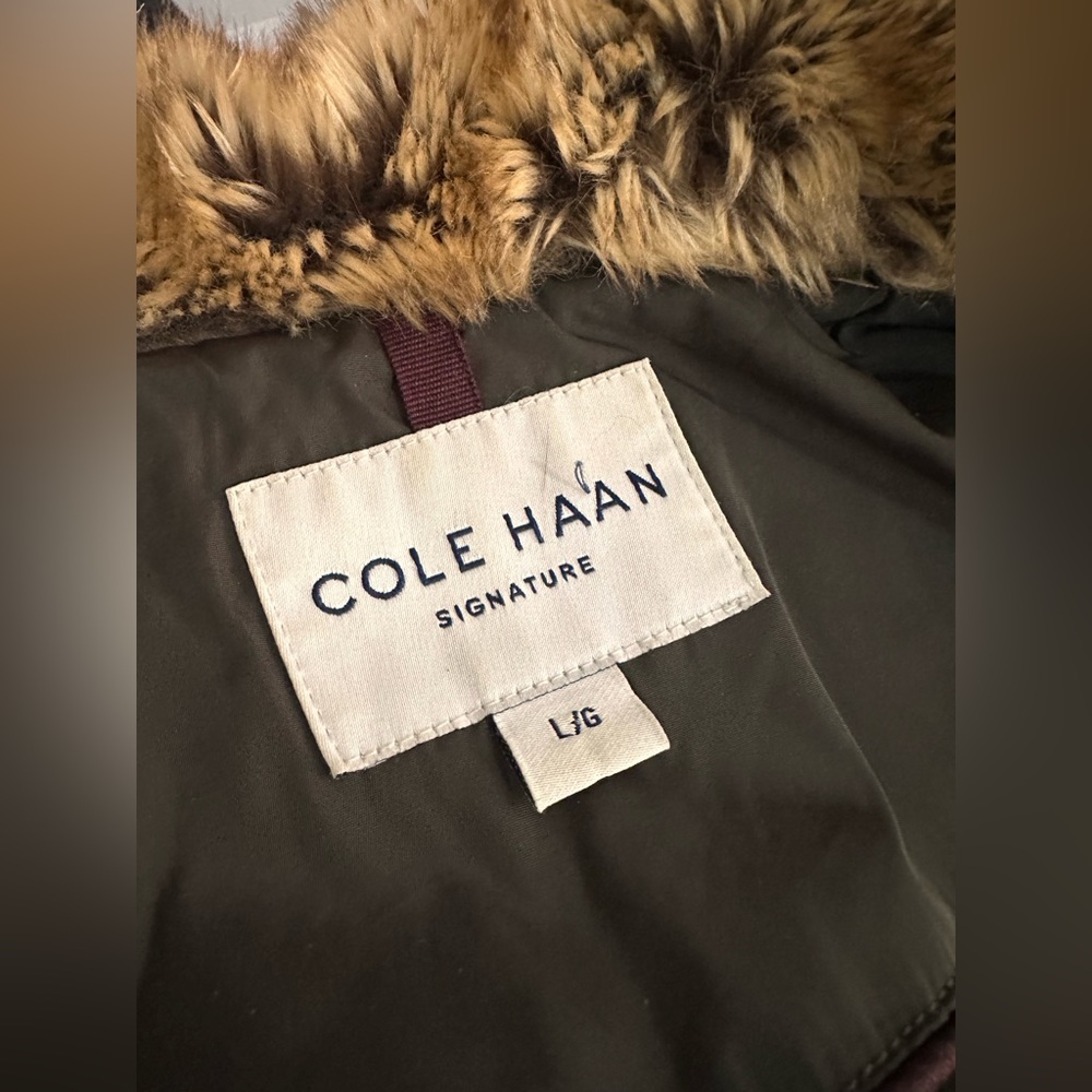 Cole Haan Down Puffer Coat Size‎ L Green Long Hood Lined Jacket Normcore Outdoor - Picture 8 of 15